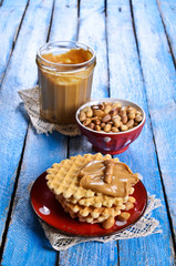Waffles with peanut butter