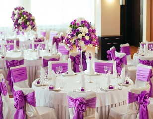 Table set for wedding or another catered event dinner.