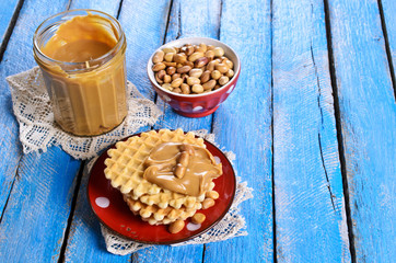 Waffles with peanut butter