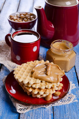 Waffles with peanut butter