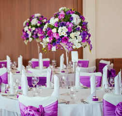 Table set for wedding or another catered event dinner.