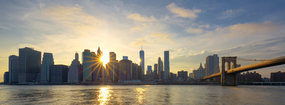 Panoramic View Of Manhattan At Sunrise