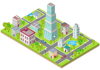 Isometric Icon of City Flat Design