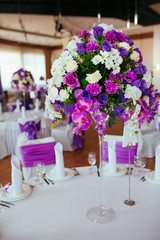 Table set for wedding or another catered event dinner.