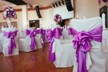 Table set for wedding or another catered event dinner.