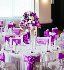 Table set for wedding or another catered event dinner.