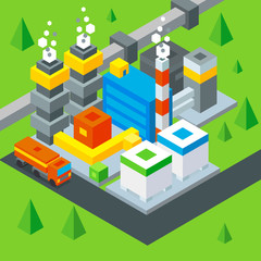 Obraz premium Petroleum extraction. Oil Refinery flat isometric illustration. stock vector.