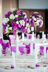 Table set for wedding or another catered event dinner.