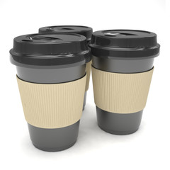 Three paper coffee cups