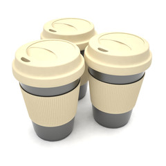 Three paper coffee cups