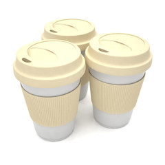 Three paper coffee cups