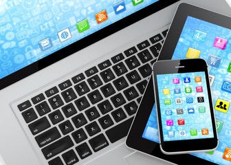 Laptop, phone and tablet pc.