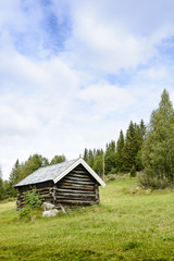 Old wooden house in mountain - vertical - Norway.