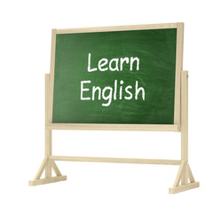 Learn English concept. Blackboard, chalkboard isolated on white