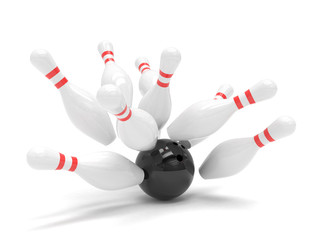 Bowling ball and skittles isolated
