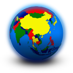 southeast Asia on political globe