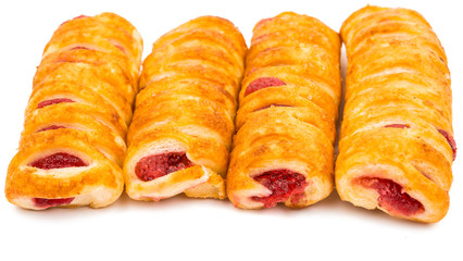 Puff pastry filled with jam isolated.