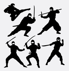 Ninja japanese warrior silhouettes. Good use for symbol, logo, web icon, mascot, or any design you want. Easy to use. © ComicVector
