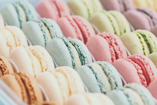 Vintage Macarons with selective focus and extreme shallow depth of field.