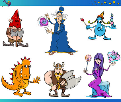 fantasy characters cartoon set