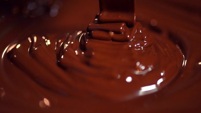Chocolate flow. Closeup of liquid hot chocolate