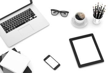 laptop and office stuff, workplace, top view