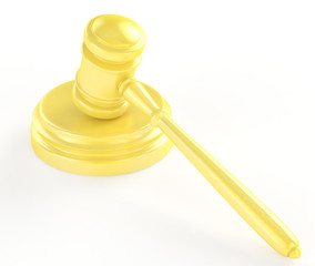 Gold gavel and soundboard isolated on white 3d