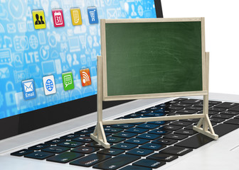  Laptop with chalkboard, online education concept