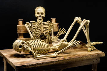 Still life of model skeleton in Halloween concept