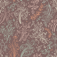 Floral seamless pattern. Decorations, leaves, flower ornaments