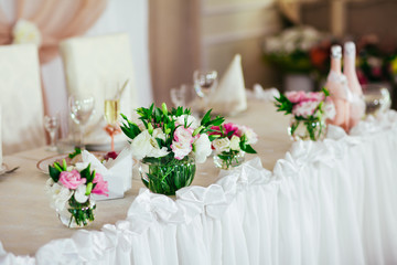 Wedding table decorations in restaurant.