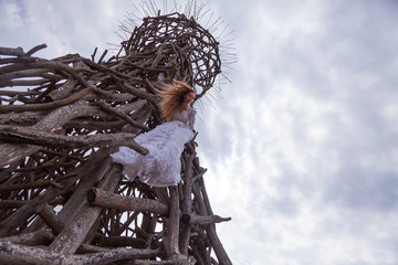 Vintage bride looking at camera. Women in Fairytale