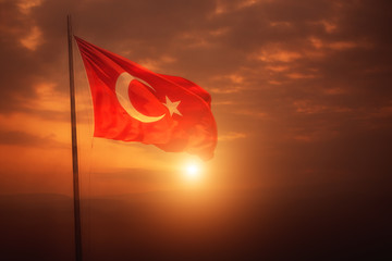 Flag of Turkey in Sunset