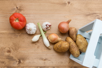 Fresh vegetables on wooden board