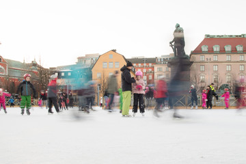 STOCKHOLM, SWEDEN - DECEMBER 29 2013, people while ice skating in stockholm main place