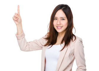 Asian businesswoman finger point up