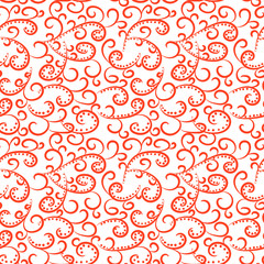 Seamless pattern with swirl red elements on white. Vector background.