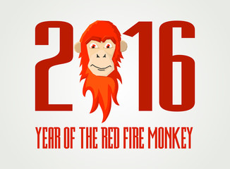 Red fire Monkey. Vector Illustration the Symbol of 2016 year. Design Element for New Year 2016