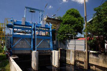 Fototapeta na wymiar irrigate dam and water treatment machine