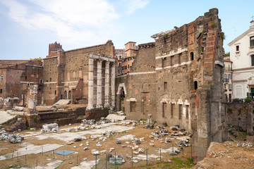 Fototapeta na wymiar Remains of old Imperial forums in Rome, Italy