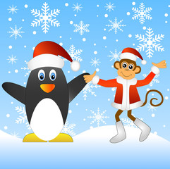 Monkey with a penguin
