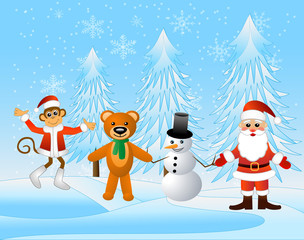 Friends in winter christmas forest