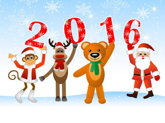  Santa Claus and animal   holding numbers 2016
