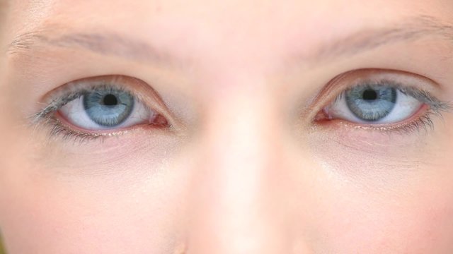 Blue Human Eyes. Beauty Macro Close-up Woman's eyes blinking