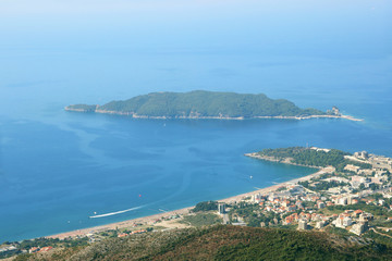 Naklejka na ściany i meble Budva, Montenegro, Balkans. Sea view. Adriatic sea. Riviera. Budva old town. 