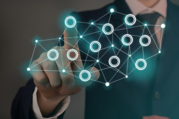 Human hand pressing social network structure