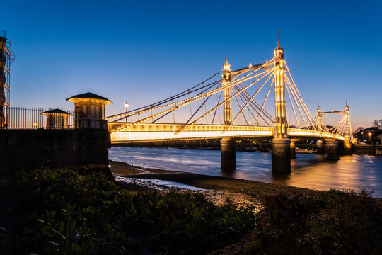 Albert Bridge at night, London, England, UK
