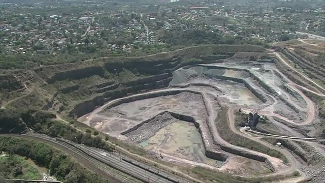 Aerial of a quarry in Durban, South Africa.