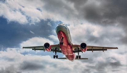 Airplane flying through clouds