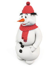 3d illustration snowman on a white background.
